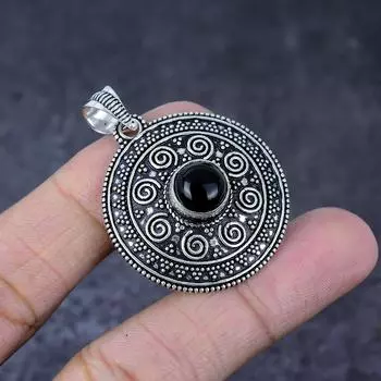 Подвеска из серебра 925 пробы с черным драгоценным камнем шпинель 1,75 дюйма i9v08