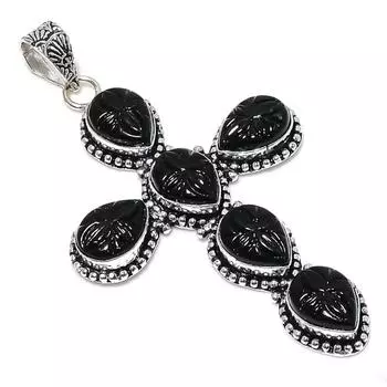 Подвеска из серебра 925 пробы с черным ониксом, ручная работа, 3,47 дюйма V1o41