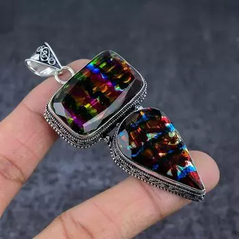 Подвеска из серебра 925 пробы с дихроичным стеклянным драгоценным камнем 3,19 дюйма F3e41