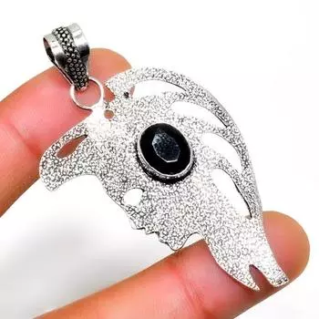 Подвеска из серебра 925 пробы с драгоценным камнем из черной шпинели, ручная работа, 2,27 дюйма 2.27 чёрный