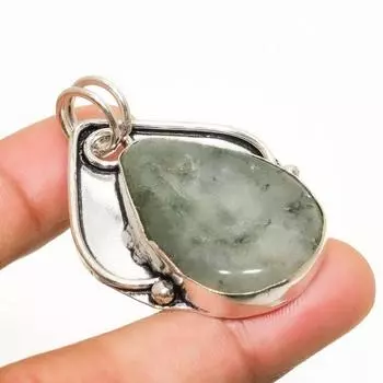 Подвеска из серебра 925 пробы с драгоценным камнем зеленым апатитом, ручная работа, 1,70 дюйма 1.70 зелёный