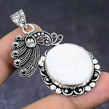 Подвеска из серебра 925 пробы с драгоценным камнем в виде ракушки Шивы 2,17 дюйма N4j89