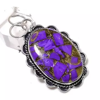 Подвеска из серебра 925 пробы с драгоценным камнем чароитом, 2,29 дюйма K0Z16