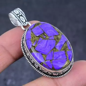 Подвеска из серебра 925 пробы с драгоценным камнем чароитом, 2,09 дюйма, ручная работа i0G82