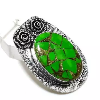 Подвеска из серебра 925 пробы с драгоценным камнем цвета зеленой бирюзы и меди 1,97 дюйма E4u69