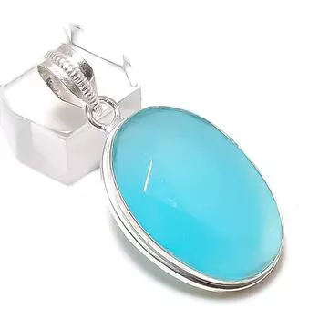 Подвеска из серебра 925 пробы с драгоценным камнем цвета морской волны и халцедоном 1,77 дюйма c3H38