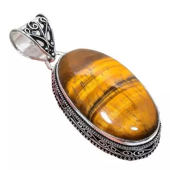 Подвеска из серебра 925 пробы с драгоценным камнем тигровый глаз 2,17 дюйма AH-878 2.2 жёлтый