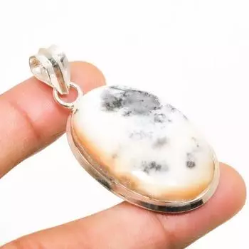 Подвеска из серебра 925 пробы с драгоценным камнем опалом дендритом, 2,00 дюйма 2.00 белый