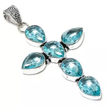 Подвеска из серебра 925 пробы с драгоценным камнем Swiss Blue Topaz, ручная работа, 3,11 дюйма, h9A75