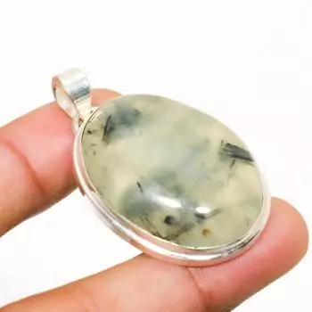 Подвеска из серебра 925 пробы с драгоценным камнем пренит, ручная работа, 1,70 дюйма 1.70 зелёный