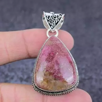 Подвеска из серебра 925 пробы с драгоценным камнем родонит 2,05 дюйма g7g59
