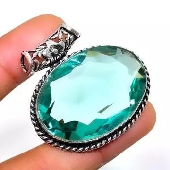 Подвеска из серебра 925 пробы с драгоценным камнем из зеленого аметиста, ручная работа, 1,51 дюйма 1.51 зелёный