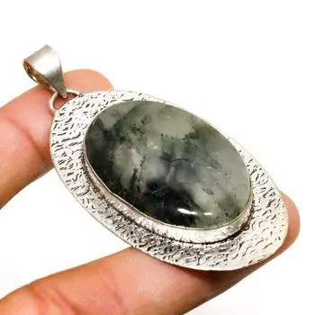 Подвеска из серебра 925 пробы с драгоценным камнем зеленым апатитом, ручная работа, 2,46 дюйма 2.46 зелёный