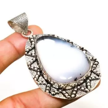 Подвеска из серебра 925 пробы с драгоценным камнем опалом дендритом, ручная работа, 2,65 дюйма 2.65 белый