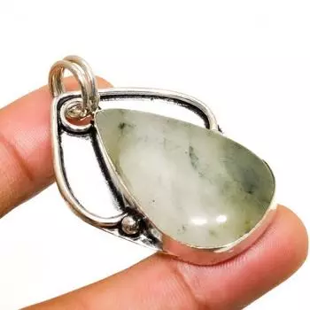Подвеска из серебра 925 пробы с драгоценным камнем пренит, ручная работа, 1,89 дюйма 1.89 зелёный