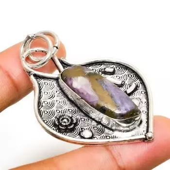 Подвеска из серебра 925 пробы с драгоценным камнем чароитом ручной работы 2,08 дюйма 2.08 фиолетовый