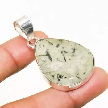 Подвеска из серебра 925 пробы с драгоценным камнем пренит, ручная работа, 1,70 дюйма 1.70 зелёный