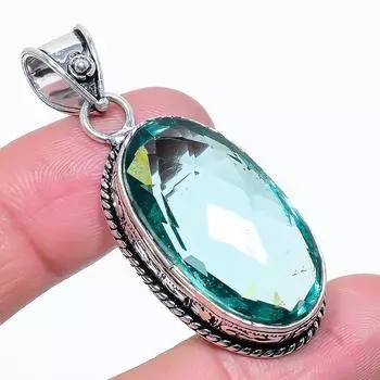 Подвеска из серебра 925 пробы с драгоценным камнем Aqua Apatite, 2,01 дюйма, o6z29