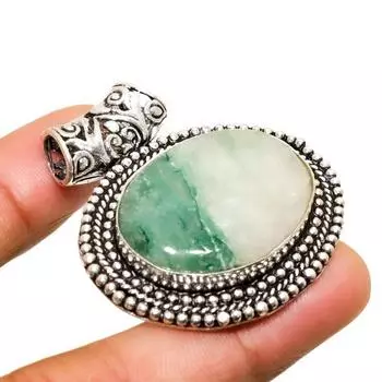Подвеска из серебра 925 пробы с драгоценным камнем зеленым апатитом, ручная работа, 1,32 дюйма 1.32 зелёный