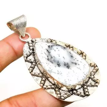 Подвеска из серебра 925 пробы с драгоценным камнем опалом дендритом, ручная работа, 2,65 дюйма 2.65 белый