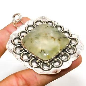 Подвеска из серебра 925 пробы с драгоценным камнем пренит, ручная работа, 2,65 дюйма 2.65 зелёный
