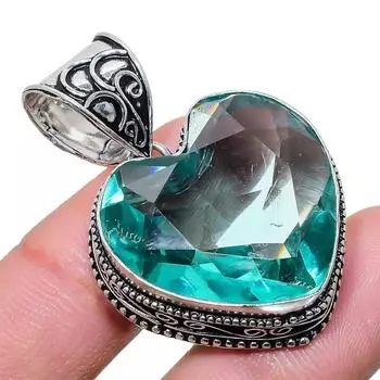 Подвеска из серебра 925 пробы с драгоценным камнем акваапатит 2,17 дюйма AH-790 2.2 цвет морской волны