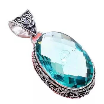 Подвеска из серебра 925 пробы с драгоценным камнем акваапатит 2,17 дюйма AH-776 2.2 цвет морской волны