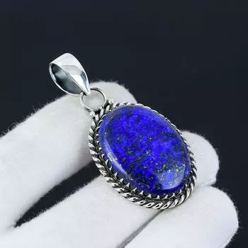 Подвеска из серебра 925 пробы с драгоценным камнем лазурит, ручная работа, натуральный лазурит, праздничный подарок для нее, ювелирные изделия для особых случаев 1.96 синий