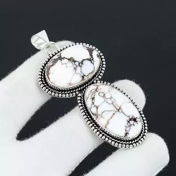 Подвеска из серебра 925 пробы с драгоценным камнем Wild Horse Jasper, ручная работа, подвеска с двумя камнями, праздничный подарок для нее, ювелирные изделия для особых случаев 2.75 белый