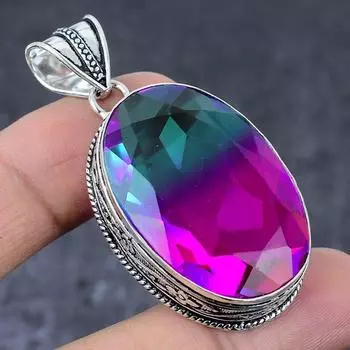 Подвеска из серебра 925 пробы с двухцветным турмалином, ручная работа, 2,21 дюйма, w0R10