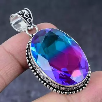 Подвеска из серебра 925 пробы с двухцветным турмалином, ручная работа, 2,17 дюйма, g5c71