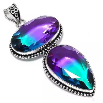 Подвеска из серебра 925 пробы с двухцветным турмалином, ручная работа, 3,43 дюйма F3R08