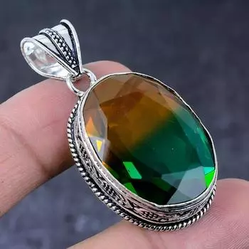 Подвеска из серебра 925 пробы с двухцветным турмалином, ручная работа, 2,01 дюйма, длина 1,53 см, длина 37 см