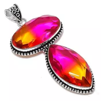 Подвеска из серебра 925 пробы с двухцветным турмалином, ручная работа, ширина 3,43 дюйма, 6 м25