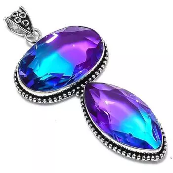 Подвеска из серебра 925 пробы с двухцветным турмалином, ручная работа, 3,55 дюйма, N9O76