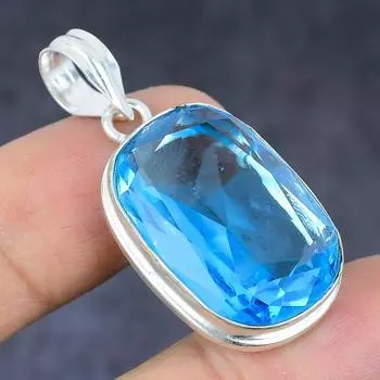 Подвеска из серебра 925 пробы с голубым топазом, 1,62 дюйма, U9Q74