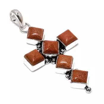 Подвеска из серебра 925 пробы с красным солнечным камнем 2,96 дюйма b3f96