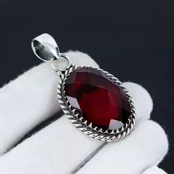 Подвеска из серебра 925 пробы с красным гранатом, ручная работа, камень-красный гранат, праздничный подарок для нее, ювелирное украшение для особых случаев 1.97 красный