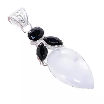 Подвеска из серебра 925 пробы с лунным агатом и черным ониксом 2,5 дюйма AH-3305 2.17 чёрный