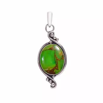 Подвеска из серебра 925 пробы с медно-зеленой бирюзой V7714, зеленая подвеска, овальная подвеска, подарок на День святого Валентина, подарок для нее, подарок на день рождения, ювелирное изделие ручной работы