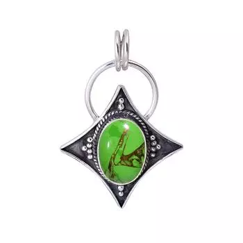 Подвеска из серебра 925 пробы с медно-зеленой бирюзой V3409, зеленая подвеска, овальная подвеска, подарок на День святого Валентина, подарок для нее, подарок на день рождения, ювелирное изделие ручной работы