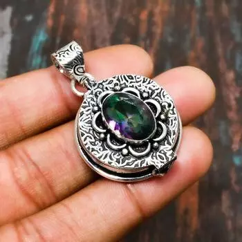 Подвеска из серебра 925 пробы с мистическим радужным топазом и драгоценными камнями ручной работы 2.08 Inches синий