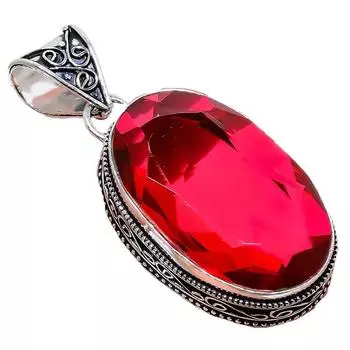 Подвеска из серебра 925 пробы с мозамбикским гранатом, ручная работа, 2,17 дюйма AH-844 2.2 красный