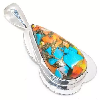 Подвеска из серебра 925 пробы с натуральным колючим камнем-устрицей 2,25 дюйма U5K91