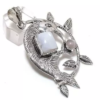 Подвеска из серебра 925 пробы с натуральным лунным камнем 2,56 дюйма q8H56