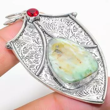 Подвеска из серебра 925 пробы с натуральным хризопразом и гранатом 2,72 дюйма v3m79