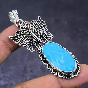 Подвеска из серебра 925 пробы с натуральным бирюзовым камнем Санта-Роза 2,92 дюйма e2Z08