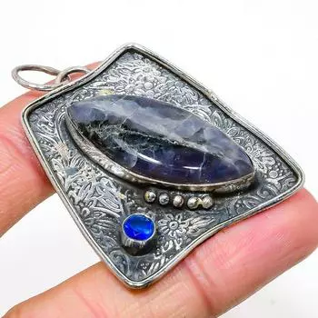 Подвеска из серебра 925 пробы с натуральным солнечным камнем в цвете Лолит, топаз 2,17 дюйма I1Q10