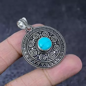 Подвеска из серебра 925 пробы с натуральным бирюзовым камнем ручной работы 1,75 дюйма M2E15