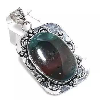 Подвеска из серебра 925 пробы с натуральным кровавым камнем 2,21 дюйма m0I37